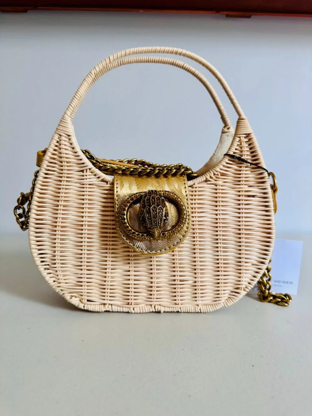 KURT GEIGER LONDON 2-WAY CHELSEA RATTAN WICKER BASKET HOBO CROSSBODY BAG $276